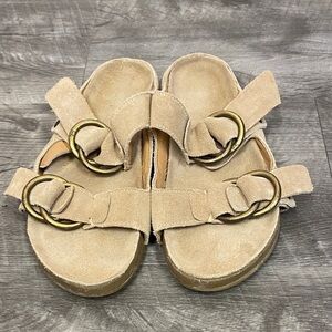 beek Tan Sandals with double Gold Buckles